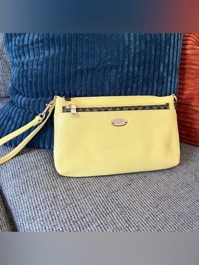 Coach yellow saffiano leather clutch C logo signature pop pouch wristlet